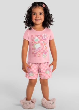 Brandili - Pijama Infantil Menina em Meia Malha Rosa - BRANDILI