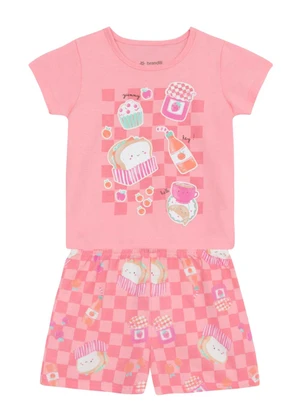 Brandili - Pijama Infantil Menina em Meia Malha Rosa - BRANDILI