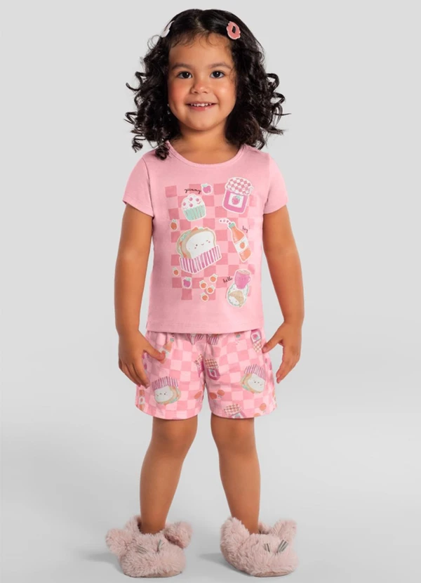 Brandili - Pijama Infantil Menina em Meia Malha Rosa