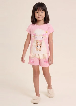 Brandili - Pijama Infantil Menina em Meia Malha Rosa - BRANDILI