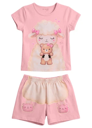 Brandili - Pijama Infantil Menina em Meia Malha Rosa - BRANDILI