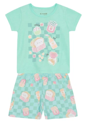 Brandili - Pijama Infantil Menina em Meia Malha Verde - BRANDILI