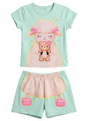 Brandili - Pijama Infantil Menina em Meia Malha Verde - BRANDILI
