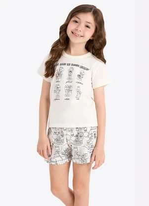 Rovi Kids - Pijama Verão Menina com Kit Canetinha Bege - ROVI KIDS
