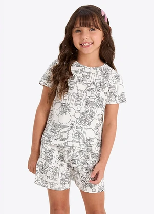 Rovi Kids - Pijama Verão Menina com Kit Canetinha Bege - ROVI KIDS