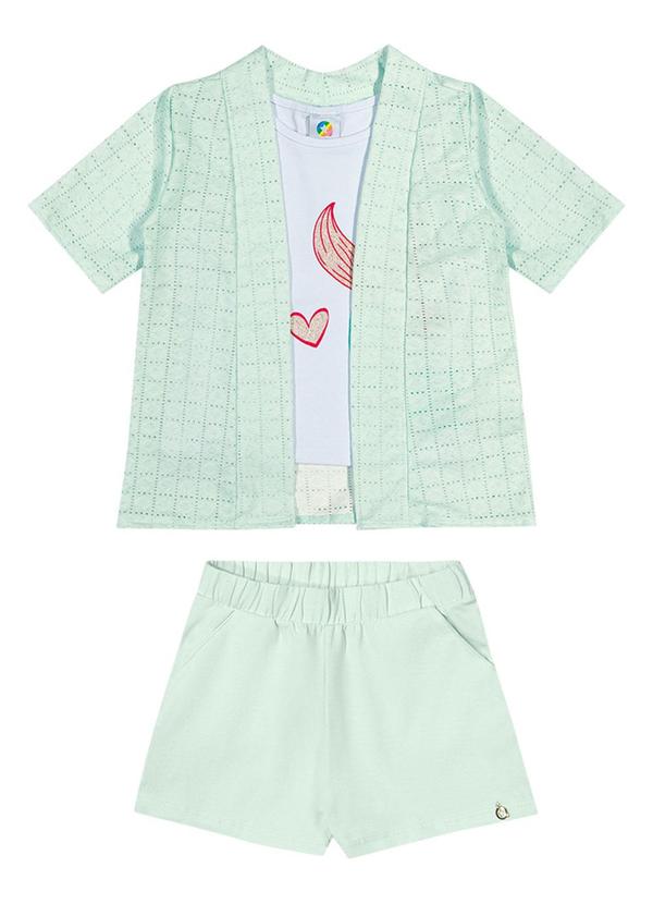 Alenice - Trijunto com Regata, Shorts e Kimono Verde 2