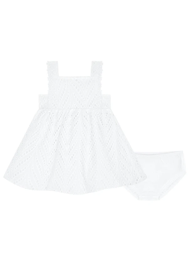 Milon - Vestido Bebê com Calcinha Menina Branco 2