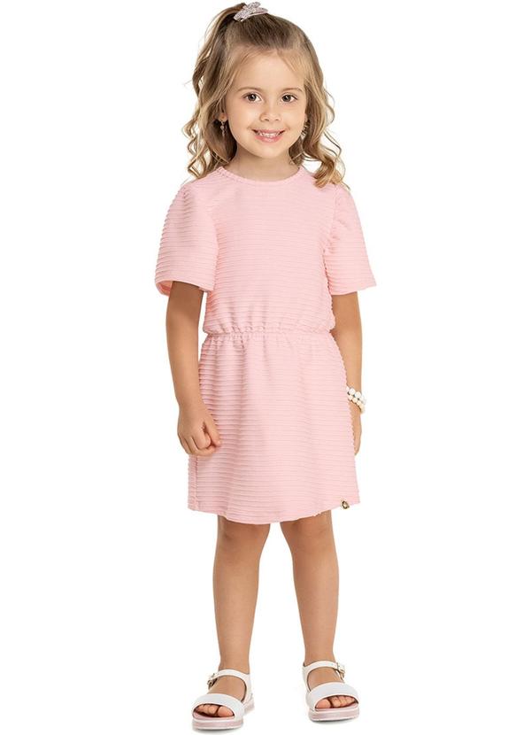 Alenice - Vestido Delicado em Malha Plissada Menina Rosa