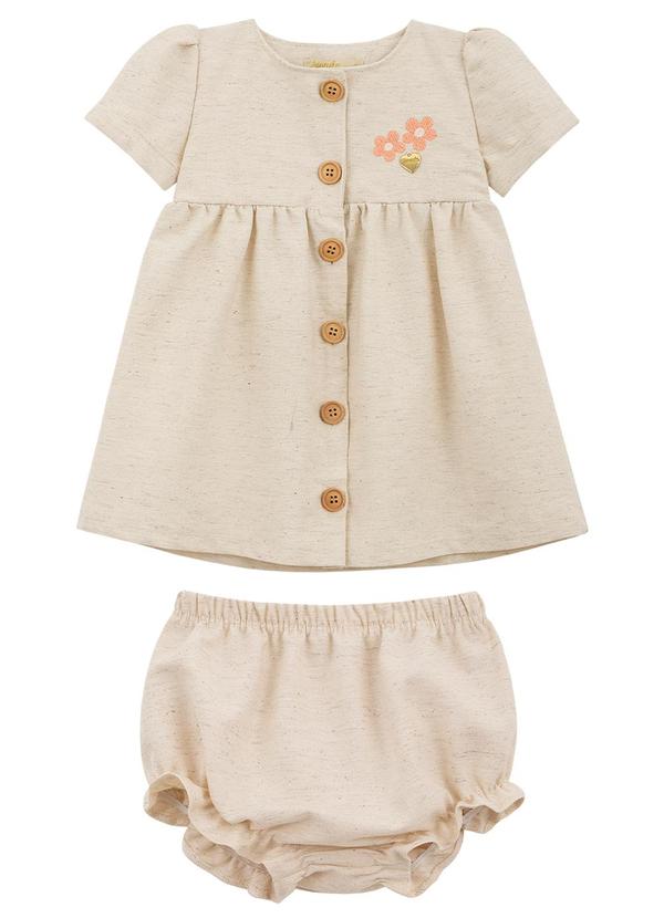 Amada - Vestido e Calcinha em Tecido Cotton Linen Bege