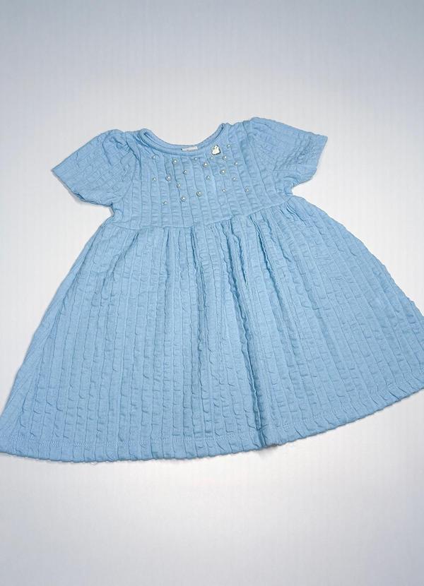 Pokótinha - Vestido em Jacquard Tricot Frufru Azul