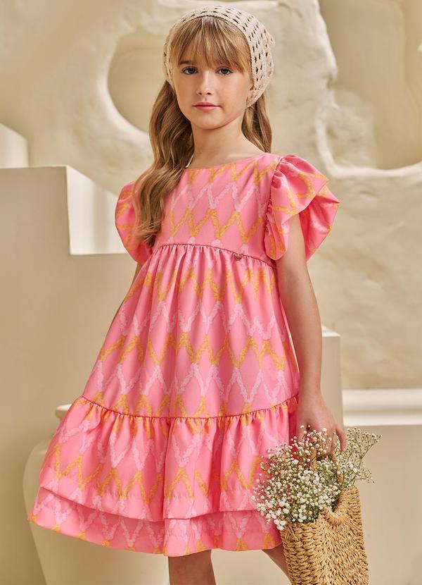 Pokótinha - Vestido em Techno Light Ciranda Rosa