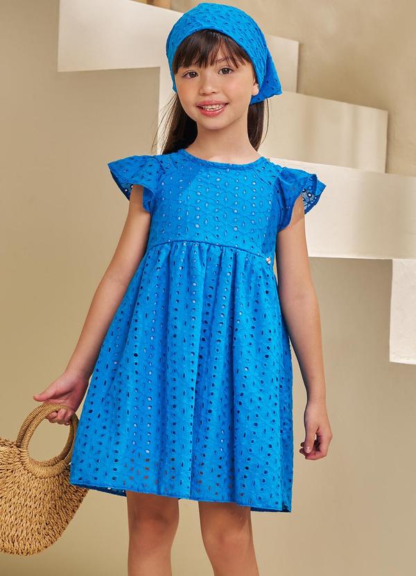 Pokótinha - Vestido em Tecido Bordado Alagoas Azul