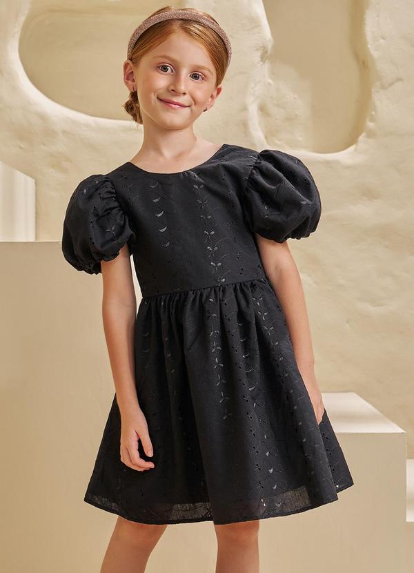 Pokótinha - Vestido em Tecido Bordado Preto