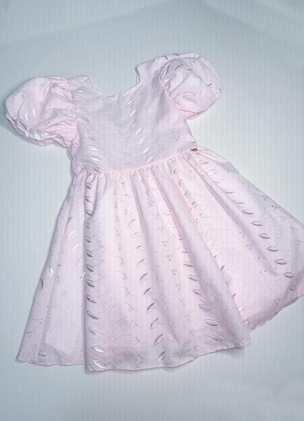 Pokótinha - Vestido em Tecido Bordado Rosa