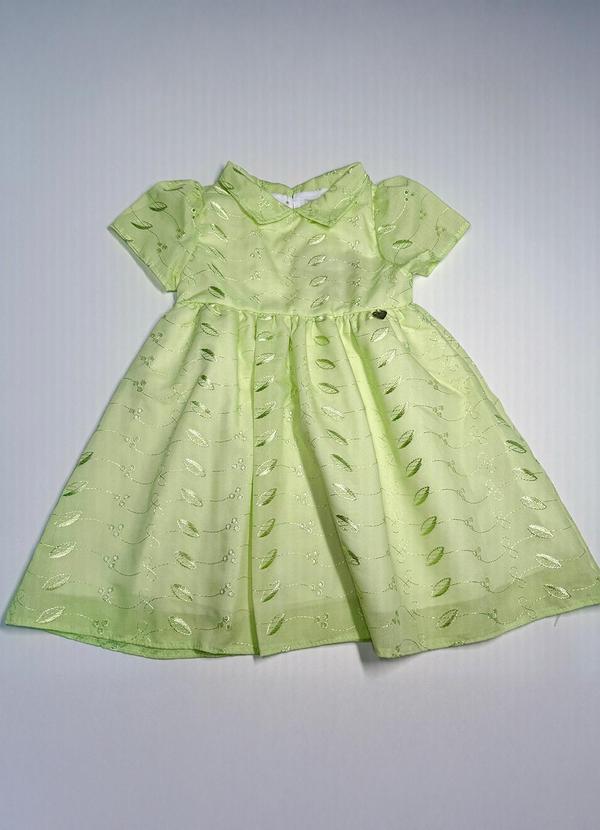 Pokótinha - Vestido em Tecido Bordado Verde