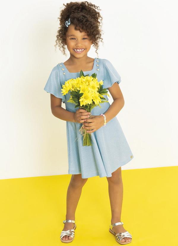 Cativa Kids - Vestido Feminino com Bordado Manual Azul