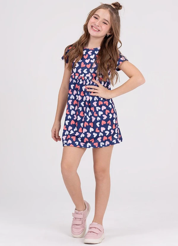 Vida Costeira - Vestido Infantil Coraçãozinhos Azul 1