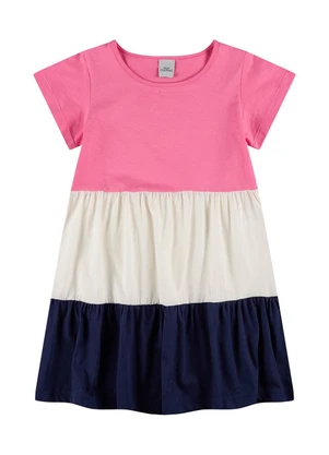 Vida Costeira - Vestido Infantil Evasê Camadas Bordado Rosa - VIDA COSTEIRA