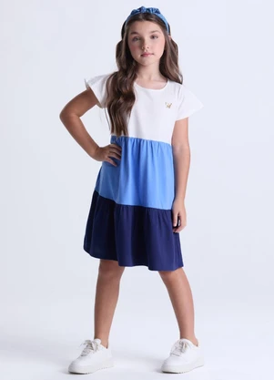 Vida Costeira - Vestido Infantil Menina com Camadas Azul - VIDA COSTEIRA