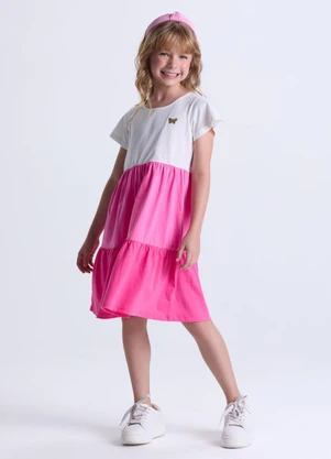 Vida Costeira - Vestido Infantil Menina com Camadas Rosa - VIDA COSTEIRA