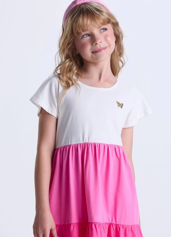 Vida Costeira - Vestido Infantil Menina com Camadas Rosa 2
