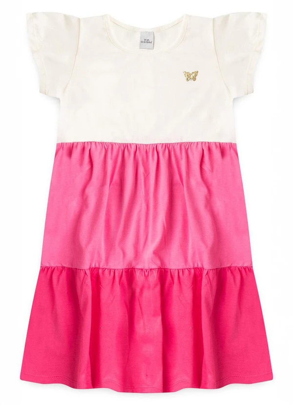 Vida Costeira - Vestido Infantil Menina com Camadas Rosa 3