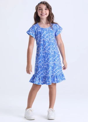 Vida Costeira - Vestido Infantil Menina Estampa Babados Azul - VIDA COSTEIRA