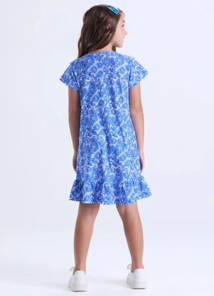 Vida Costeira - Vestido Infantil Menina Estampa Babados Azul - VIDA COSTEIRA
