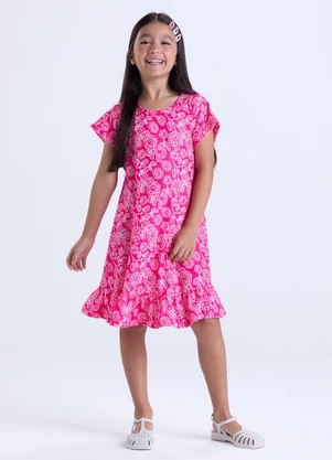 Vida Costeira - Vestido Infantil Menina Estampa Babados Rosa - VIDA COSTEIRA
