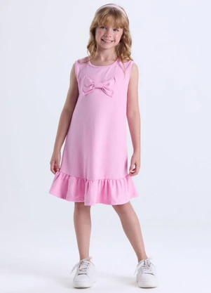 Vida Costeira - Vestido Infantil Menina Rustique com Laço Rosa - VIDA COSTEIRA