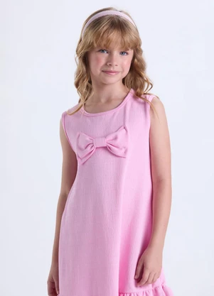 Vida Costeira - Vestido Infantil Menina Rustique com Laço Rosa - VIDA COSTEIRA