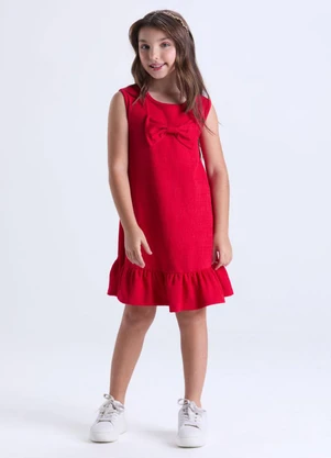 Vida Costeira - Vestido Infantil Menina Rustique Laço Vermelho - VIDA COSTEIRA