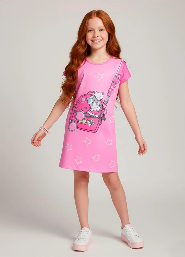 Laluna - Vestido Infantil Mochila Gatinhos Rosa