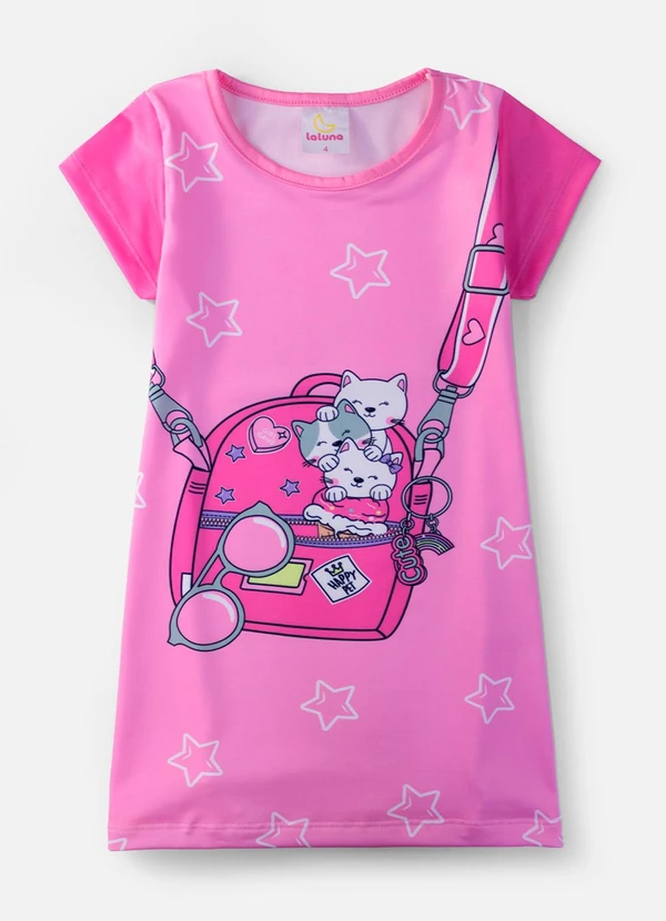 Laluna - Vestido Infantil Mochila Gatinhos Rosa 2