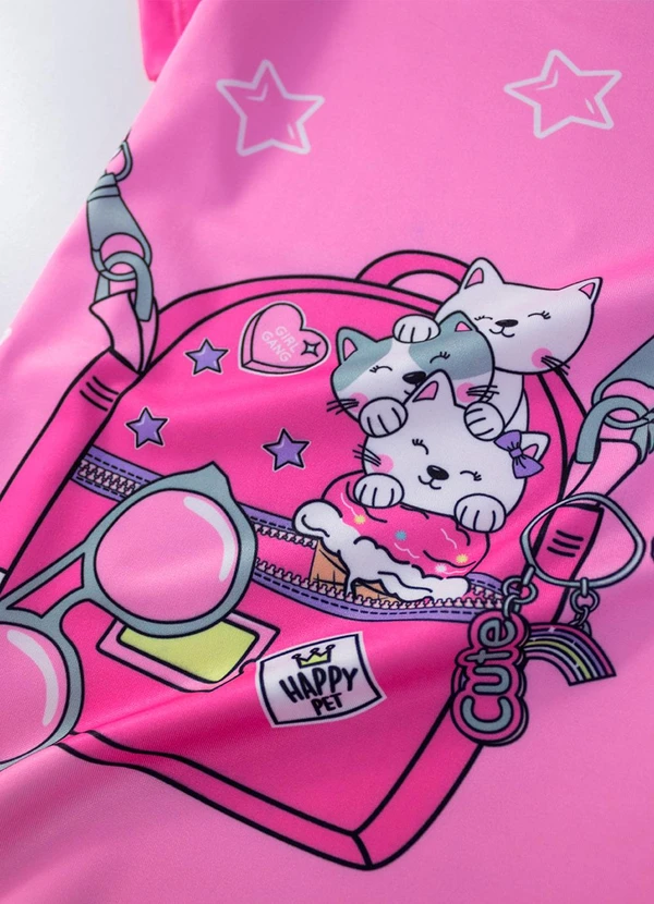 Laluna - Vestido Infantil Mochila Gatinhos Rosa 3