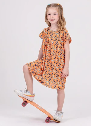 Vida Costeira - Vestido Infantil Poliplex  Margaridas Laranja - VIDA COSTEIRA