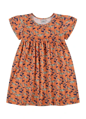 Vida Costeira - Vestido Infantil Poliplex  Margaridas Laranja - VIDA COSTEIRA