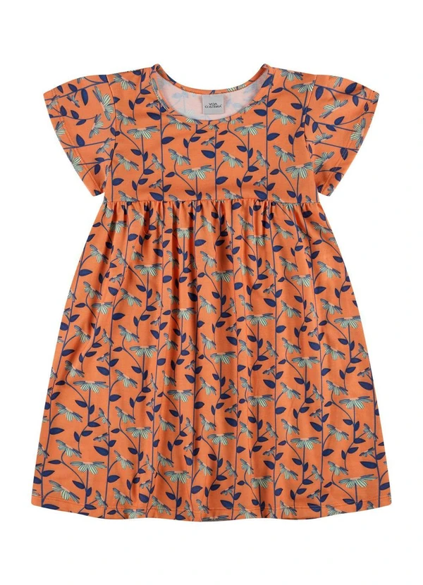 Vida Costeira - Vestido Infantil Poliplex  Margaridas Laranja 2