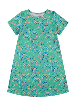 Vida Costeira - Vestido Infantil Sublimado Arco-Íris Verde - VIDA COSTEIRA