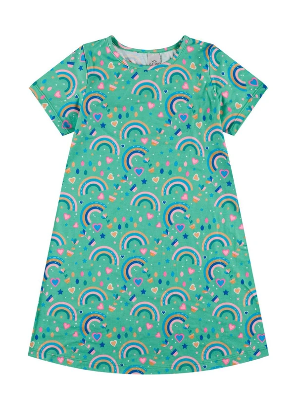 Vida Costeira - Vestido Infantil Sublimado Arco-Íris Verde 2