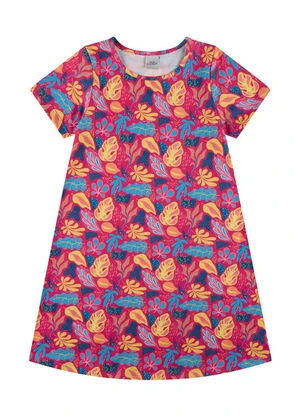 Vida Costeira - Vestido Infantil Sublimado Folhagens Rosa - VIDA COSTEIRA
