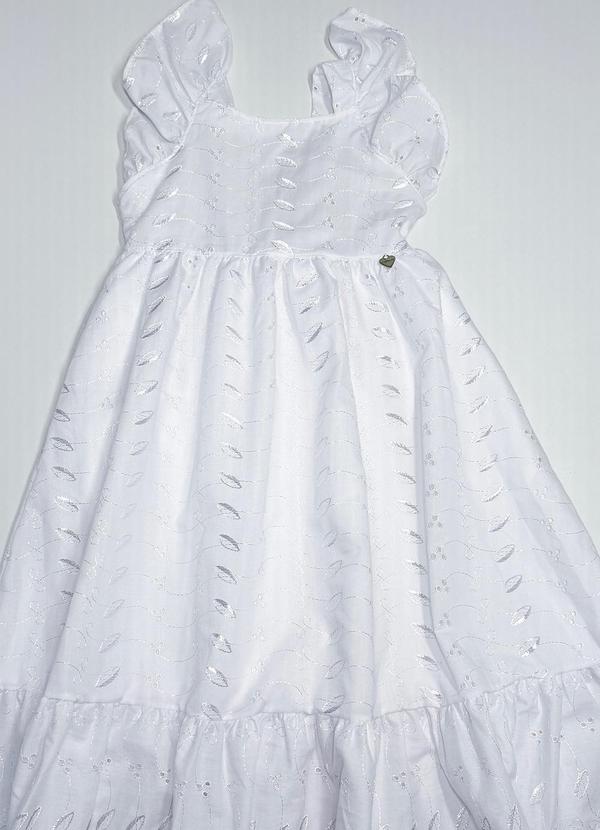 Pokótinha - Vestido Midi em Tecido Bordado Branco