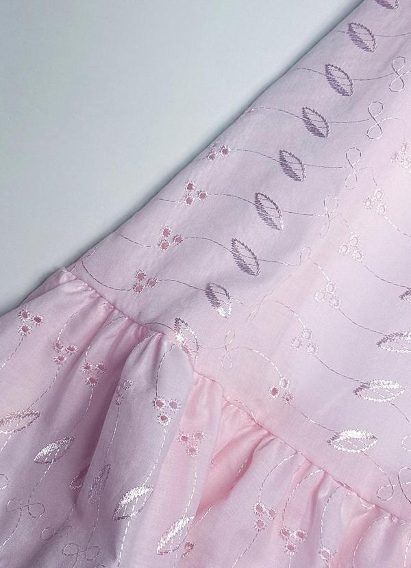 Pokótinha - Vestido Midi em Tecido Bordado Rosa 3