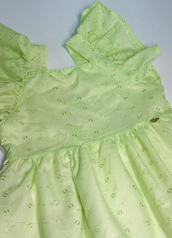 Pokótinha - Vestido Midi em Tecido Bordado Verde 1