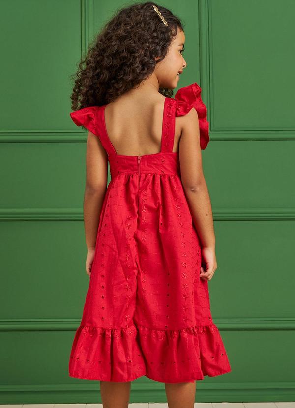 Pokótinha - Vestido Midi em Tecido Bordado Vermelho 2