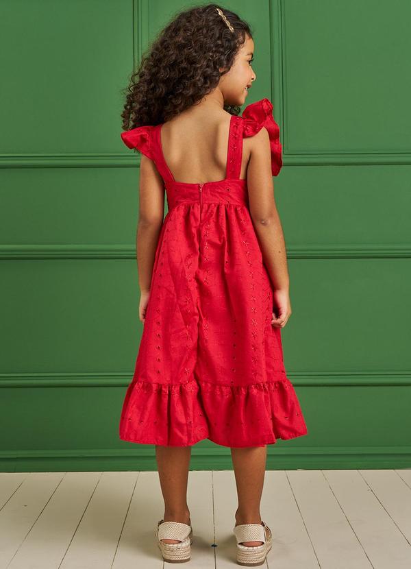Pokótinha - Vestido Midi em Tecido Bordado Vermelho 4