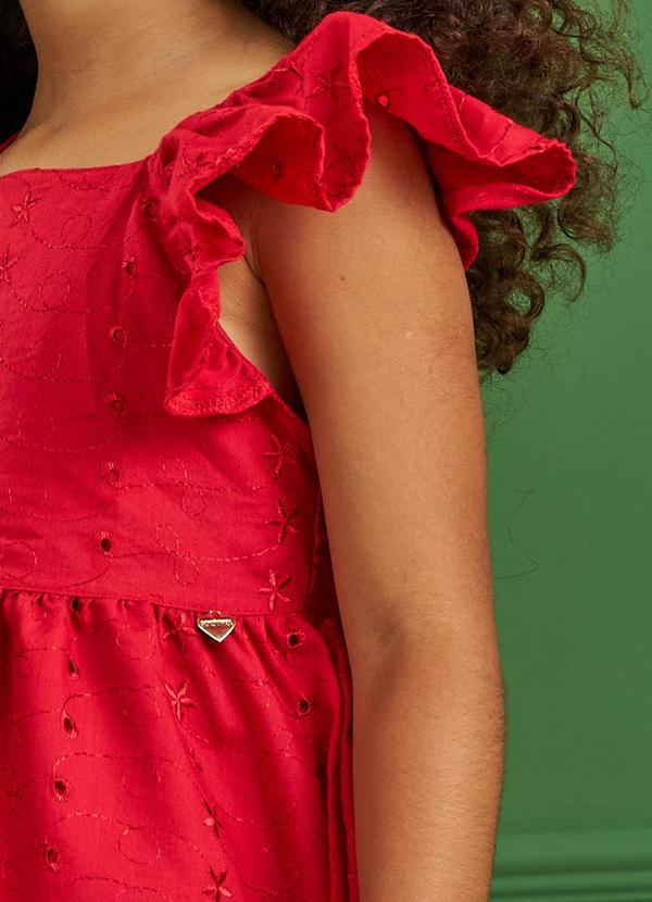 Pokótinha - Vestido Midi em Tecido Bordado Vermelho 6