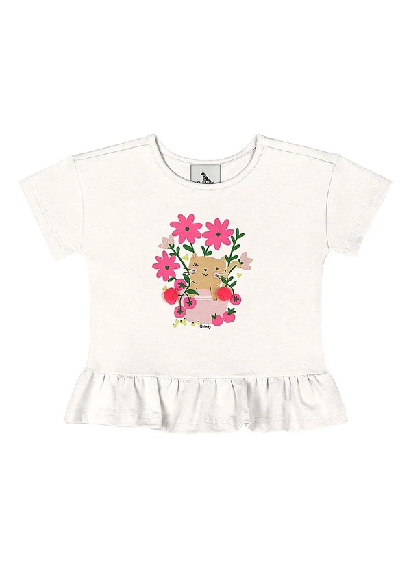 Quimby - Blusa Bebê com Glitter e Pompom Bege 1