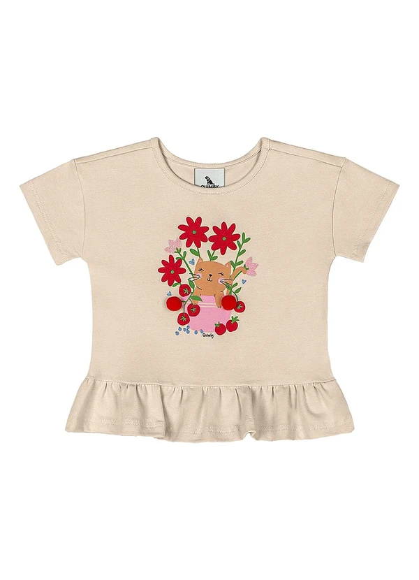 Quimby - Blusa Bebê com Glitter e Pompom Bege 3