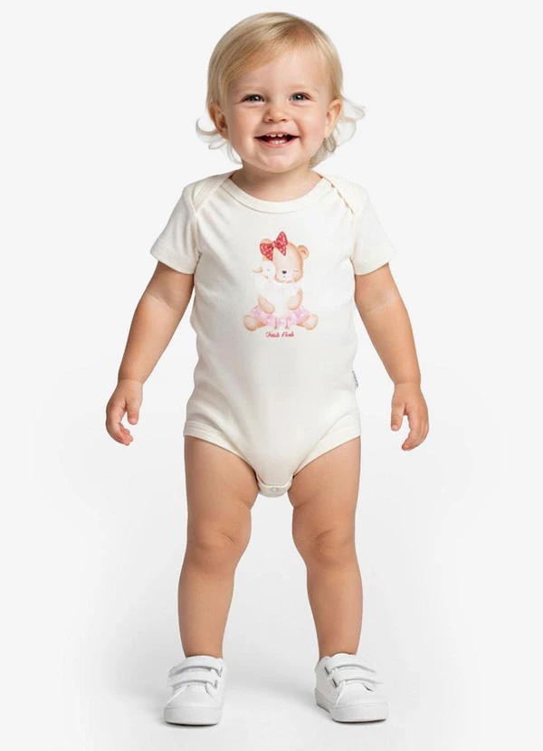 Rovitex - Body Infantil Feminino Estampado Manga CurtaBege
